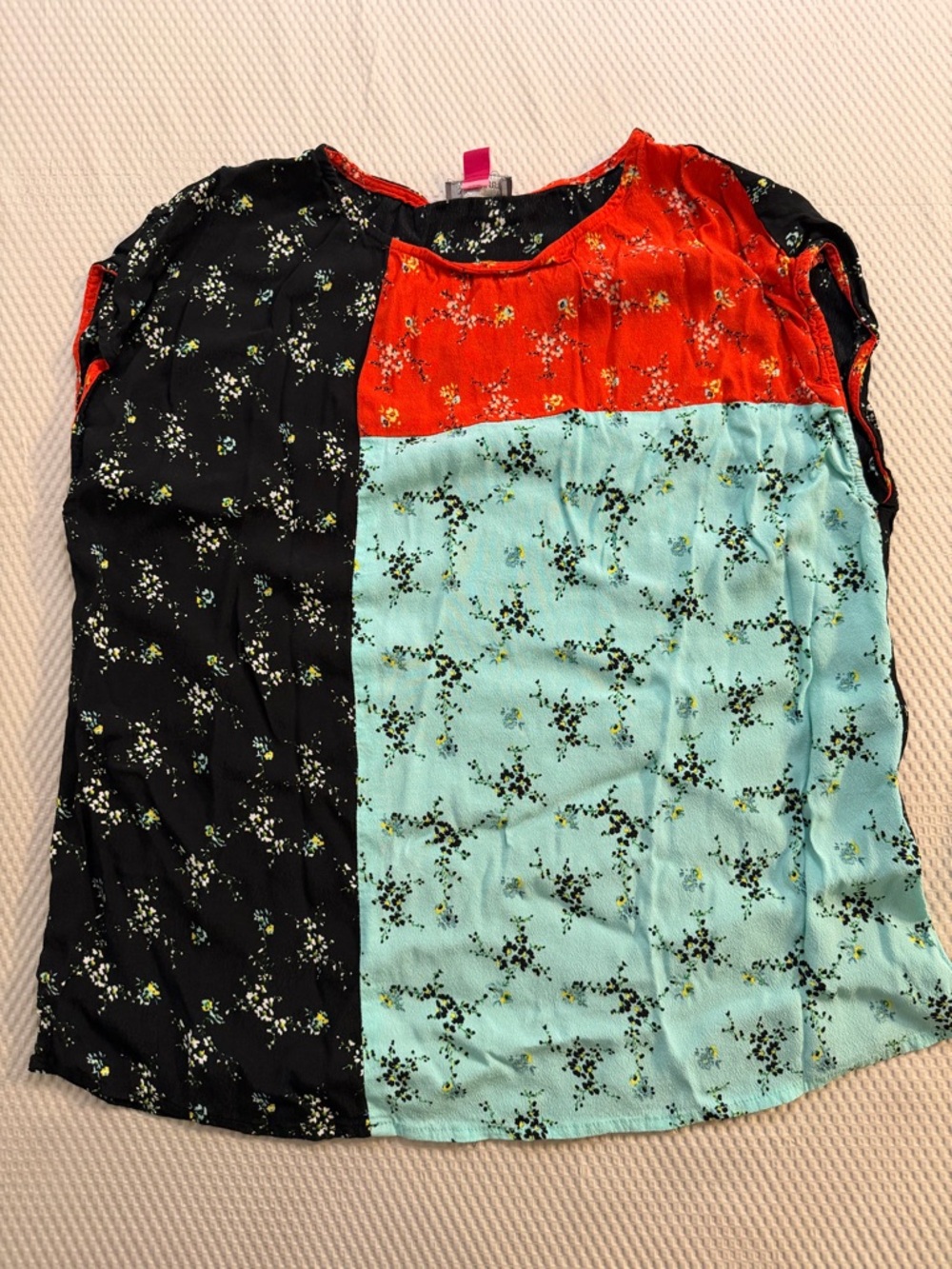 Vince Camuto Blouse Medium Patchwork Floral Colorblock Boho Viscose Top